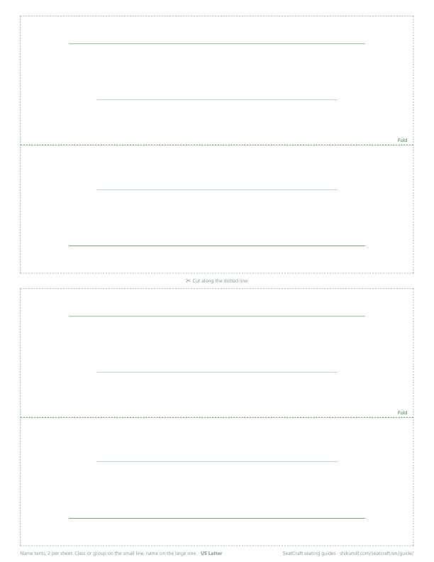 Fold-to-stand name tent template, two per portrait sheet