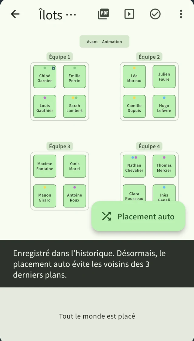 Valider un plan l’enregistre, et le suivant évite ces voisins